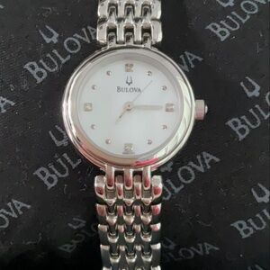 Bulova Watch Diamond Mother Of Pearl Classic Ladies Stainless Steel Round 96P122